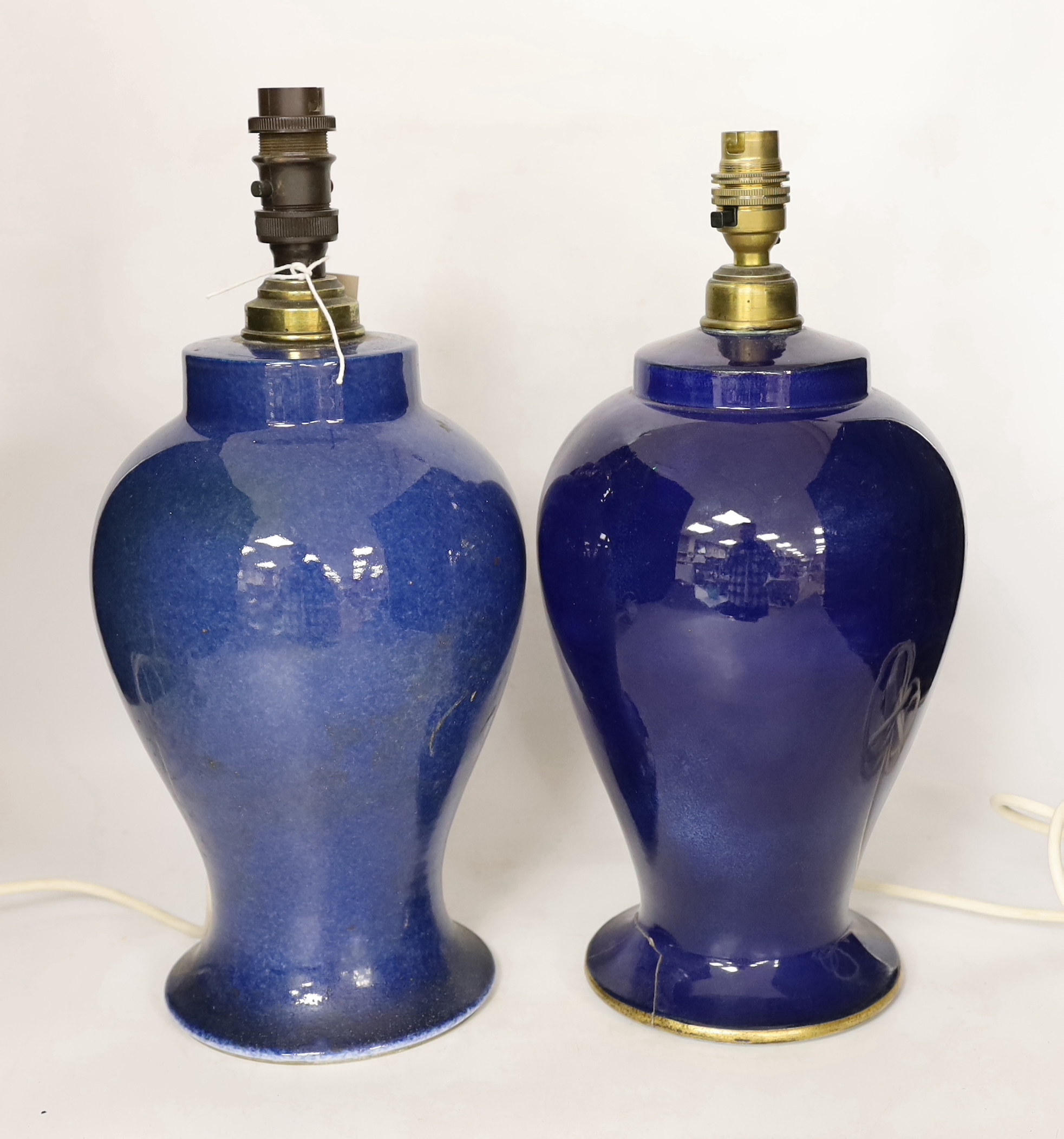 Two T. Goode & Co. powder blue glazed table lamps